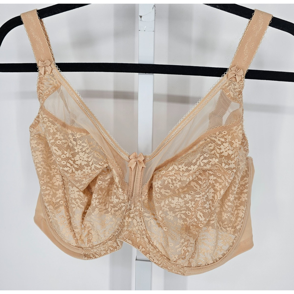 Goddess Sz 38J Full Figure Unlined T Shirt Bra Sexy Beige Lace NEW